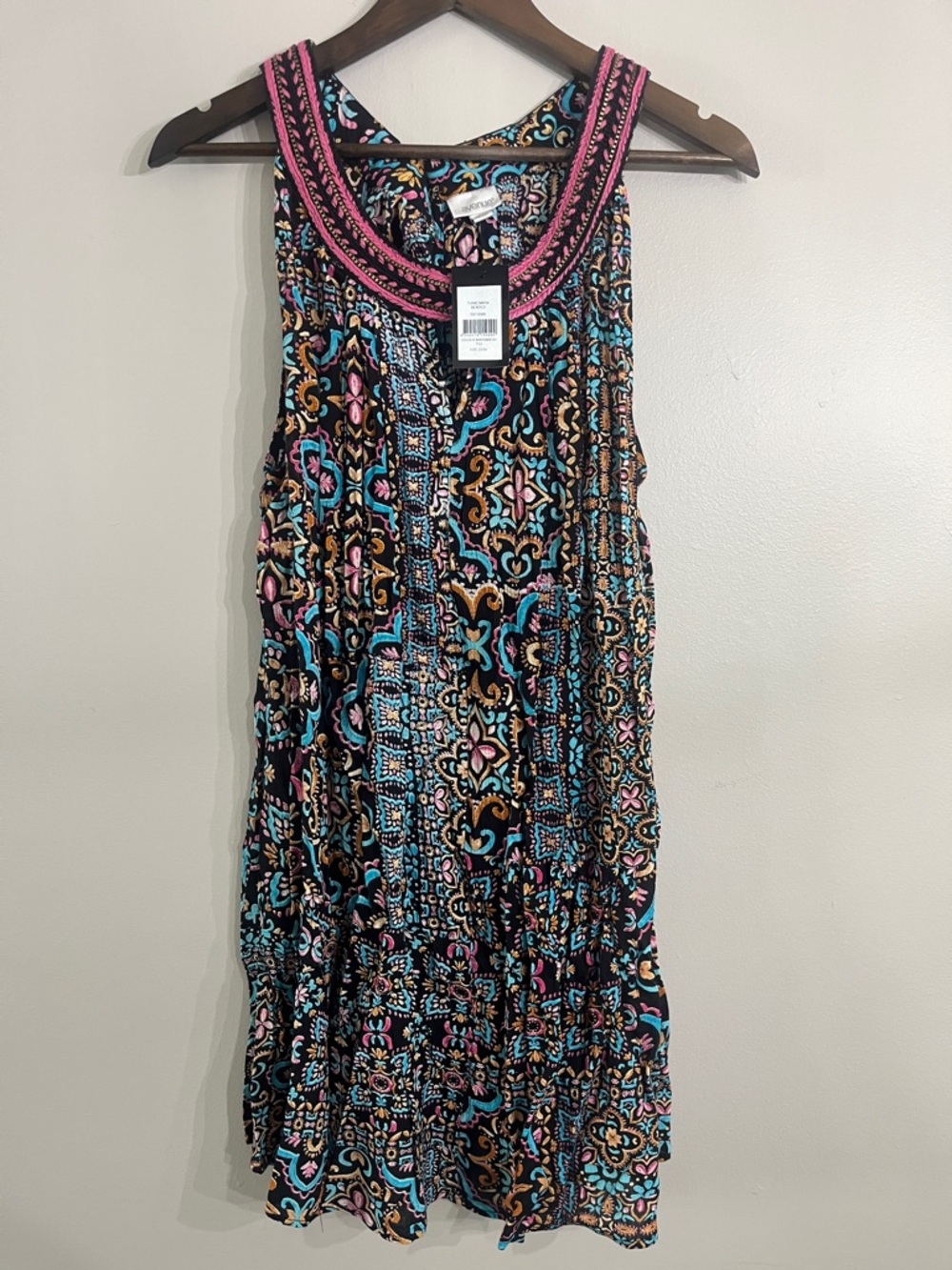 Avenue Black Tunic with Pink, Turquoise & Gold Beaded Detail